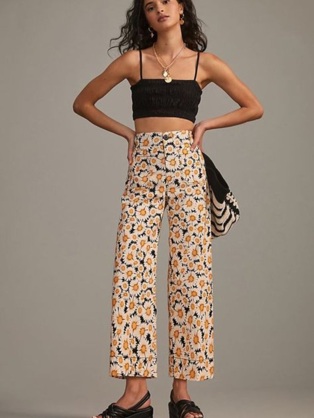 Maeve By Anthropologie Colette Sunflower Wide-leg Pants Size 25